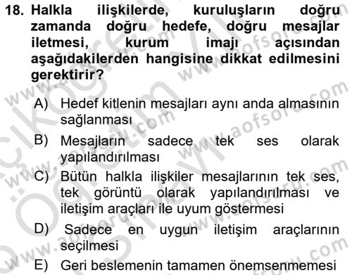 Halkla İlişkiler Ve İletişim Dersi 2025 - 2026 Yılı Yaz Okulu Sınav Soruları 18. Soru