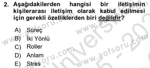 Halkla İlişkiler Ve İletişim Dersi 2025 - 2026 Yılı Yaz Okulu Sınav Soruları 2. Soru