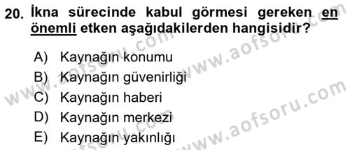 Halkla İlişkiler Ve İletişim Dersi 2025 - 2026 Yılı Yaz Okulu Sınav Soruları 20. Soru