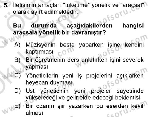 Halkla İlişkiler Ve İletişim Dersi 2025 - 2026 Yılı Yaz Okulu Sınav Soruları 5. Soru