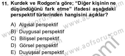 Etkili İletişim Teknikleri Dersi 2013 - 2014 Yılı (Final) Dönem Sonu Sınav Soruları 11. Soru