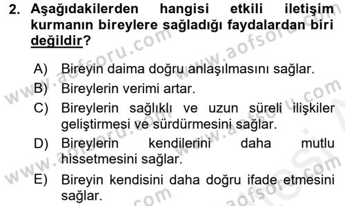 Etkili İletişim Teknikleri Dersi 2015 - 2016 Yılı (Vize) Ara Sınav Soruları 2. Soru