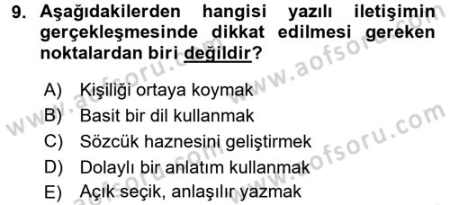 Etkili İletişim Teknikleri Dersi 2015 - 2016 Yılı (Final) Dönem Sonu Sınav Soruları 9. Soru