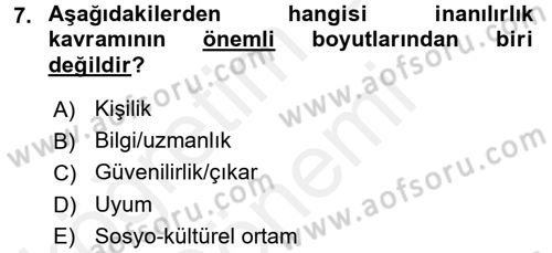 Etkili İletişim Teknikleri Dersi 2017 - 2018 Yılı (Final) Dönem Sonu Sınav Soruları 7. Soru