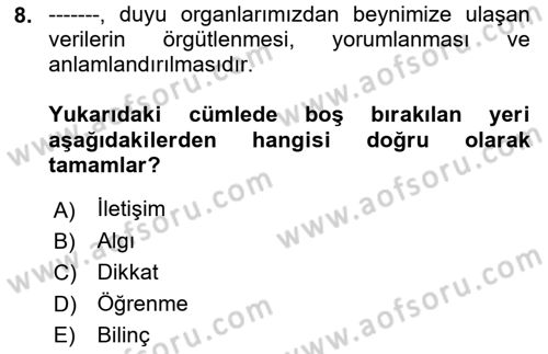 Etkili İletişim Teknikleri Dersi 2018 - 2019 Yılı (Vize) Ara Sınav Soruları 8. Soru