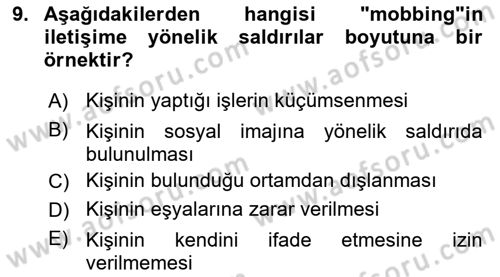 Etkili İletişim Teknikleri Dersi 2020 - 2021 Yılı Yaz Okulu Sınav Soruları 9. Soru