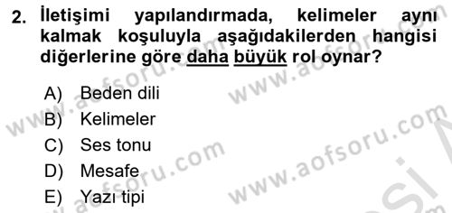 Etkili İletişim Teknikleri Dersi 2021 - 2022 Yılı (Vize) Ara Sınav Soruları 2. Soru