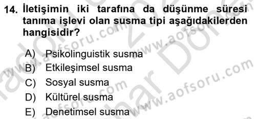 Etkili İletişim Teknikleri Dersi 2021 - 2022 Yılı (Final) Dönem Sonu Sınav Soruları 14. Soru