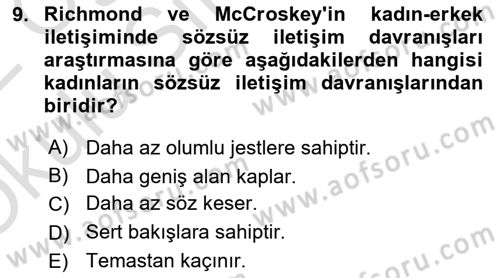Etkili İletişim Teknikleri Dersi 2021 - 2022 Yılı Yaz Okulu Sınav Soruları 9. Soru