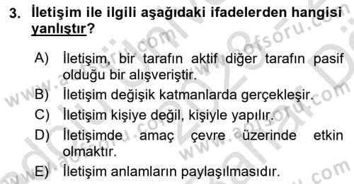 Etkili İletişim Teknikleri Dersi 2023 - 2024 Yılı (Vize) Ara Sınav Soruları 3. Soru