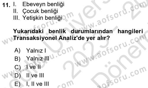 Etkili İletişim Teknikleri Dersi 2023 - 2024 Yılı (Final) Dönem Sonu Sınav Soruları 11. Soru