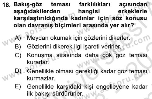 Etkili İletişim Teknikleri Dersi 2023 - 2024 Yılı (Final) Dönem Sonu Sınav Soruları 18. Soru