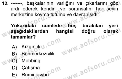 Etkili İletişim Teknikleri Dersi 2023 - 2024 Yılı Yaz Okulu Sınav Soruları 12. Soru