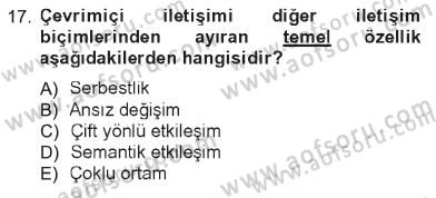 İletişim Bilgisi Dersi 2012 - 2013 Yılı Tek Ders Sınav Soruları 17. Soru
