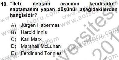 İletişim Bilgisi Dersi 2015 - 2016 Yılı (Final) Dönem Sonu Sınavı 10. Soru