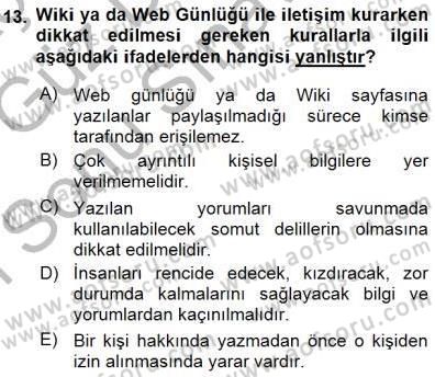 İletişim Bilgisi Dersi 2015 - 2016 Yılı (Final) Dönem Sonu Sınavı 13. Soru