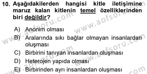 İletişim Bilgisi Dersi 2016 - 2017 Yılı 3 Ders Sınav Soruları 10. Soru