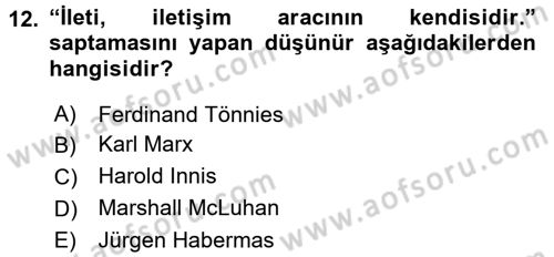 İletişim Bilgisi Dersi 2016 - 2017 Yılı 3 Ders Sınav Soruları 12. Soru