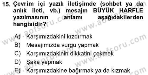 İletişim Bilgisi Dersi 2016 - 2017 Yılı 3 Ders Sınav Soruları 15. Soru