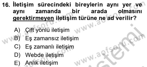 İletişim Bilgisi Dersi 2016 - 2017 Yılı 3 Ders Sınav Soruları 16. Soru