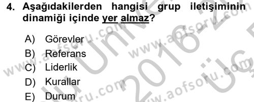 İletişim Bilgisi Dersi 2016 - 2017 Yılı 3 Ders Sınav Soruları 4. Soru
