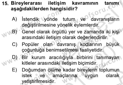 İletişim Bilgisi Dersi Ara Sınavı Deneme Sınav Soruları 15. Soru