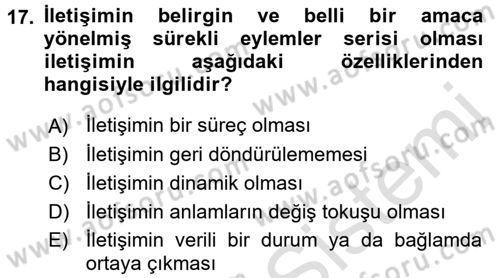 İletişim Bilgisi Dersi 2016 - 2017 Yılı (Vize) Ara Sınav Soruları 17. Soru