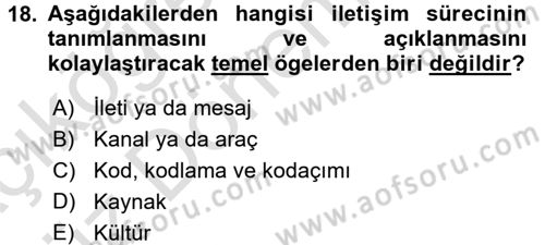 İletişim Bilgisi Dersi Ara Sınavı Deneme Sınav Soruları 18. Soru