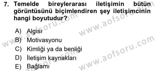 İletişim Bilgisi Dersi Ara Sınavı Deneme Sınav Soruları 7. Soru