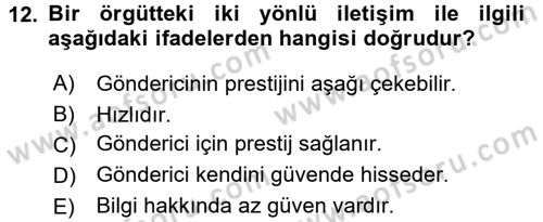 İletişim Bilgisi Dersi 2016 - 2017 Yılı (Final) Dönem Sonu Sınav Soruları 12. Soru