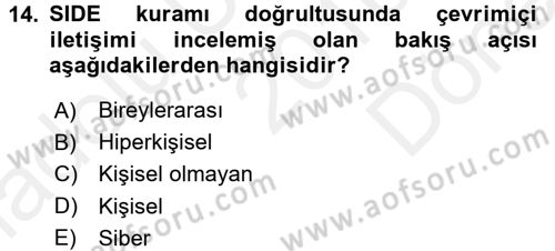 İletişim Bilgisi Dersi 2016 - 2017 Yılı (Final) Dönem Sonu Sınav Soruları 14. Soru