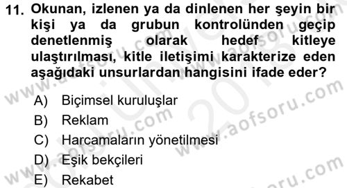 İletişim Bilgisi Dersi 2017 - 2018 Yılı 3 Ders Sınav Soruları 11. Soru