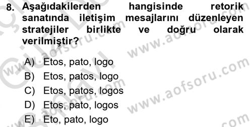 İletişim Bilgisi Dersi 2017 - 2018 Yılı (Vize) Ara Sınav Soruları 8. Soru