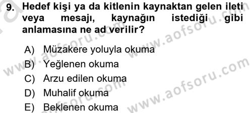 İletişim Bilgisi Dersi Ara Sınavı Deneme Sınav Soruları 9. Soru