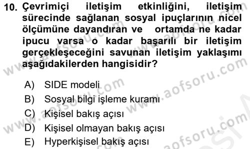 İletişim Bilgisi Dersi 2017 - 2018 Yılı (Final) Dönem Sonu Sınav Soruları 10. Soru