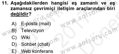İletişim Bilgisi Dersi 2017 - 2018 Yılı (Final) Dönem Sonu Sınav Soruları 11. Soru