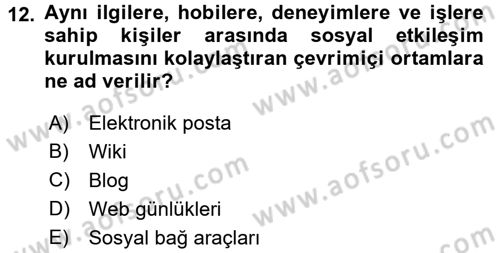 İletişim Bilgisi Dersi 2017 - 2018 Yılı (Final) Dönem Sonu Sınav Soruları 12. Soru