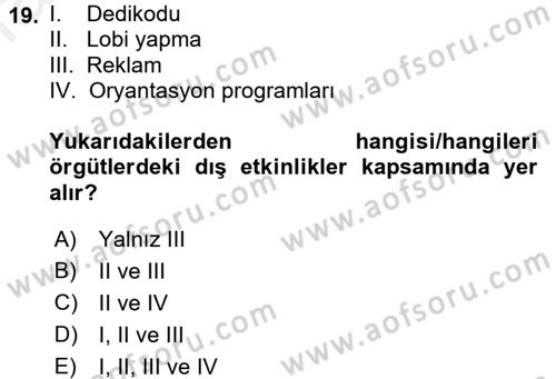 İletişim Bilgisi Dersi 2017 - 2018 Yılı (Final) Dönem Sonu Sınav Soruları 19. Soru
