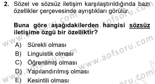 İletişim Bilgisi Dersi 2017 - 2018 Yılı (Final) Dönem Sonu Sınav Soruları 2. Soru