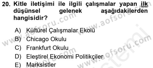 İletişim Bilgisi Dersi 2017 - 2018 Yılı (Final) Dönem Sonu Sınav Soruları 20. Soru