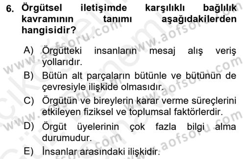 İletişim Bilgisi Dersi 2017 - 2018 Yılı (Final) Dönem Sonu Sınav Soruları 6. Soru