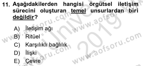 İletişim Bilgisi Dersi 2018 - 2019 Yılı 3 Ders Sınav Soruları 11. Soru