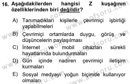 İletişim Bilgisi Dersi 2018 - 2019 Yılı 3 Ders Sınav Soruları 16. Soru