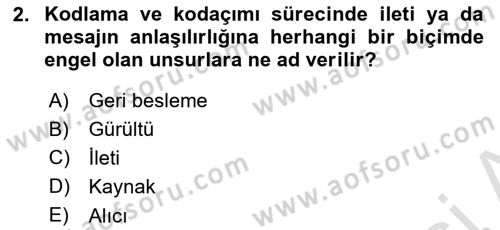 İletişim Bilgisi Dersi 2018 - 2019 Yılı 3 Ders Sınavı 2. Soru