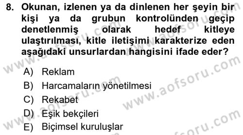 İletişim Bilgisi Dersi 2018 - 2019 Yılı 3 Ders Sınav Soruları 8. Soru