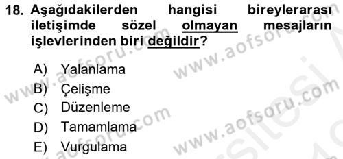 İletişim Bilgisi Dersi 2018 - 2019 Yılı (Vize) Ara Sınav Soruları 18. Soru