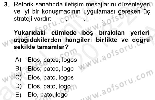 İletişim Bilgisi Dersi Ara Sınavı Deneme Sınav Soruları 3. Soru