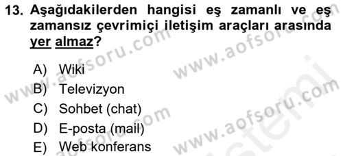 İletişim Bilgisi Dersi 2018 - 2019 Yılı (Final) Dönem Sonu Sınav Soruları 13. Soru