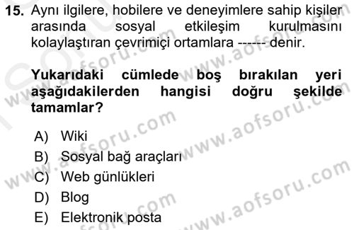 İletişim Bilgisi Dersi 2018 - 2019 Yılı (Final) Dönem Sonu Sınav Soruları 15. Soru