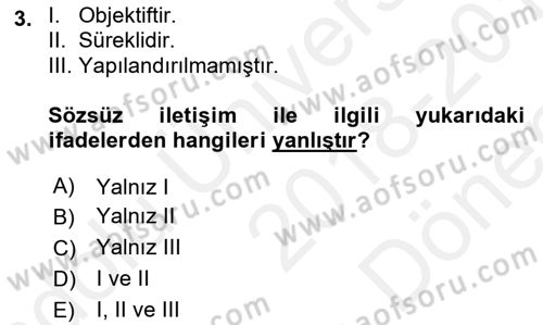 İletişim Bilgisi Dersi 2018 - 2019 Yılı (Final) Dönem Sonu Sınav Soruları 3. Soru